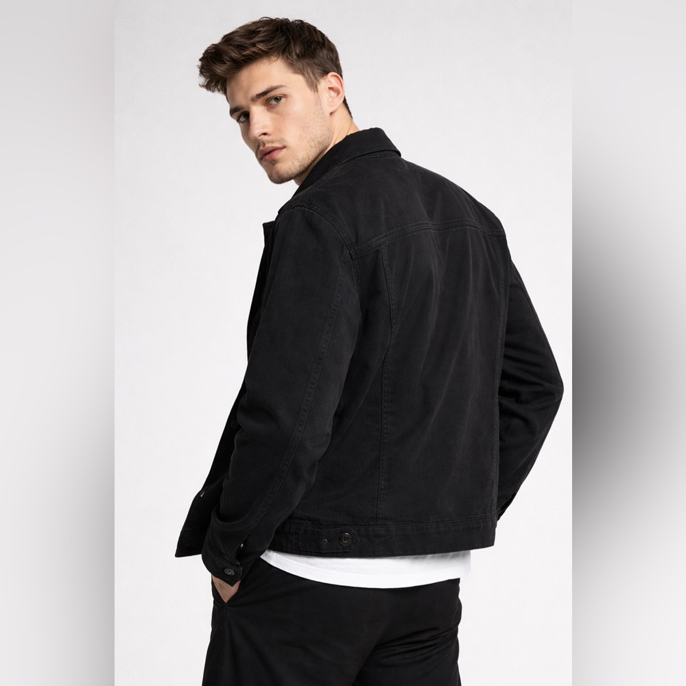Helmut Lang Black Cotton Jacket Mens Minimalist Utility Snap Button Coat XXL